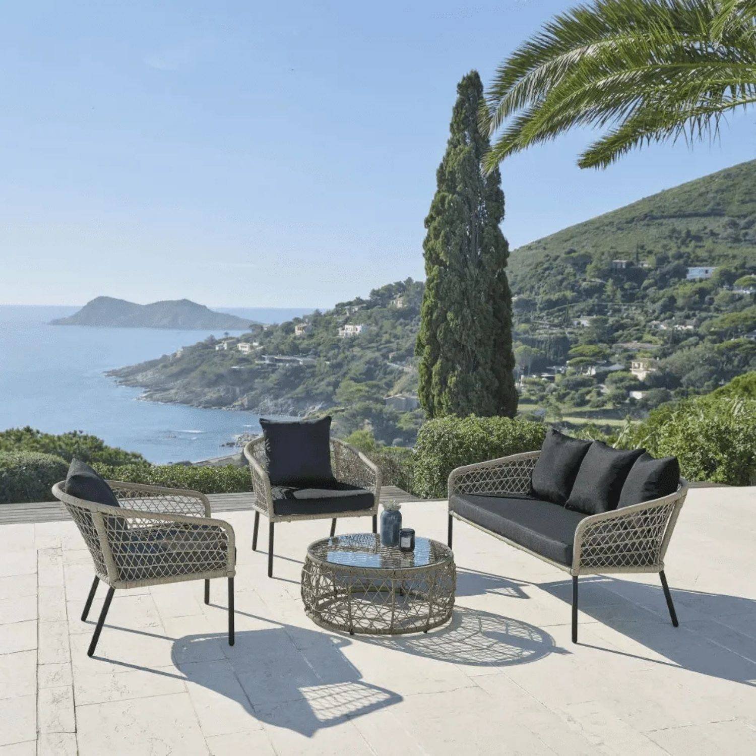 DEVOKO Patio Conversation Set (Beige/Black)