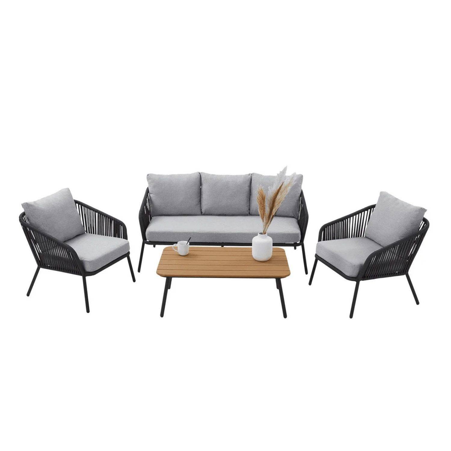 DEVOKO Outdoor Patio Sofa Set (Grey & Light Grey)
