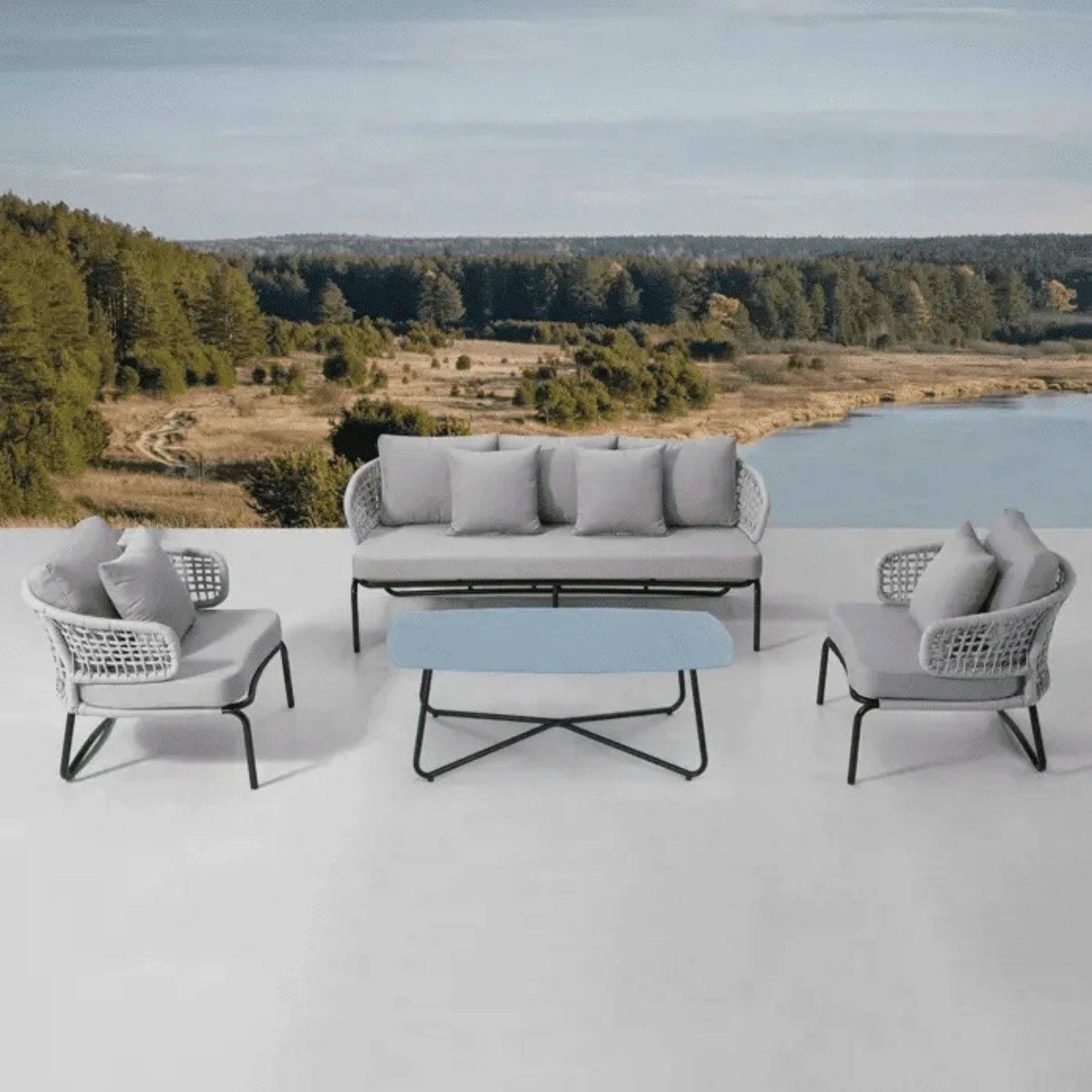 DEVOKO Outdoor Patio Furniture Set, Rope Conversation Sofa Set (Gray)