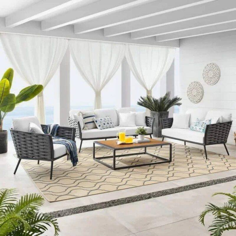 DEVOKO 4-Piece Outdoor Rope Sofa Set in Grey & White