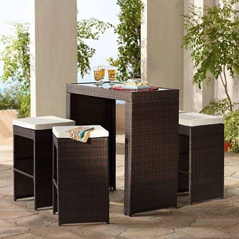 5-Piece Rattan Wicker Bar Set for Outdoor Dining