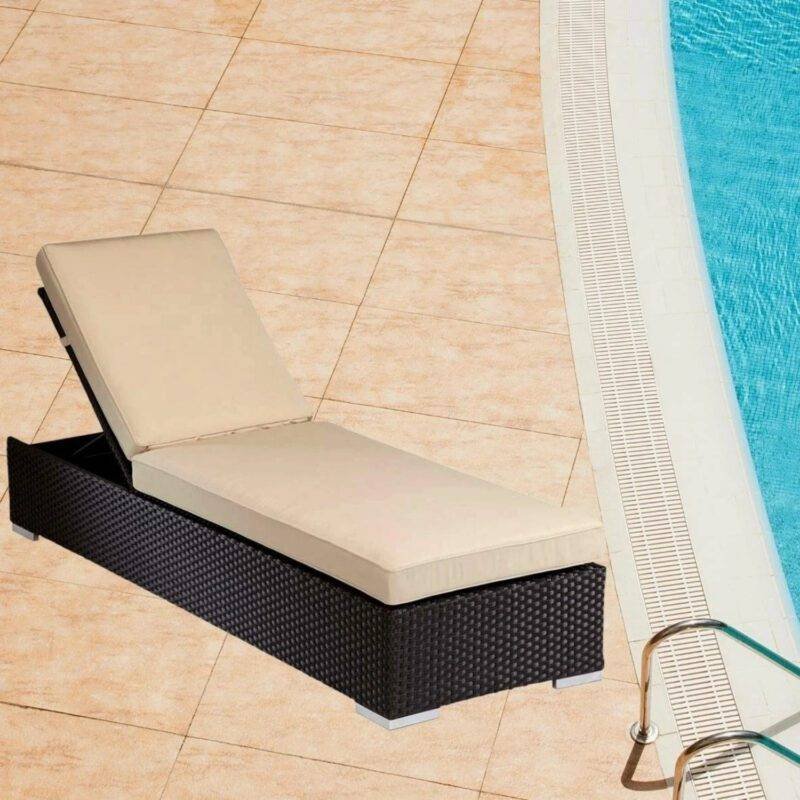 Outdoor Rattan Wicker Sun Lounger Recliner Chair Garden (Dark Brown)