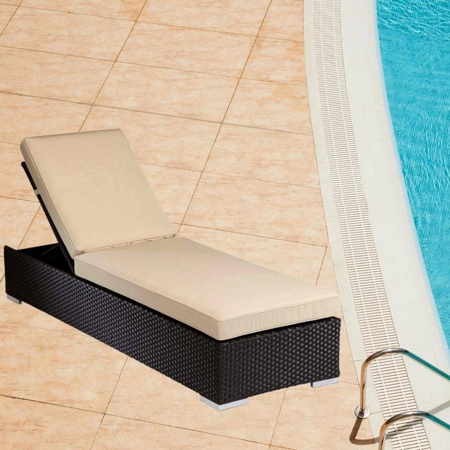 Outdoor Rattan Wicker Sun Lounger Recliner Chair Garden (Dark Brown)