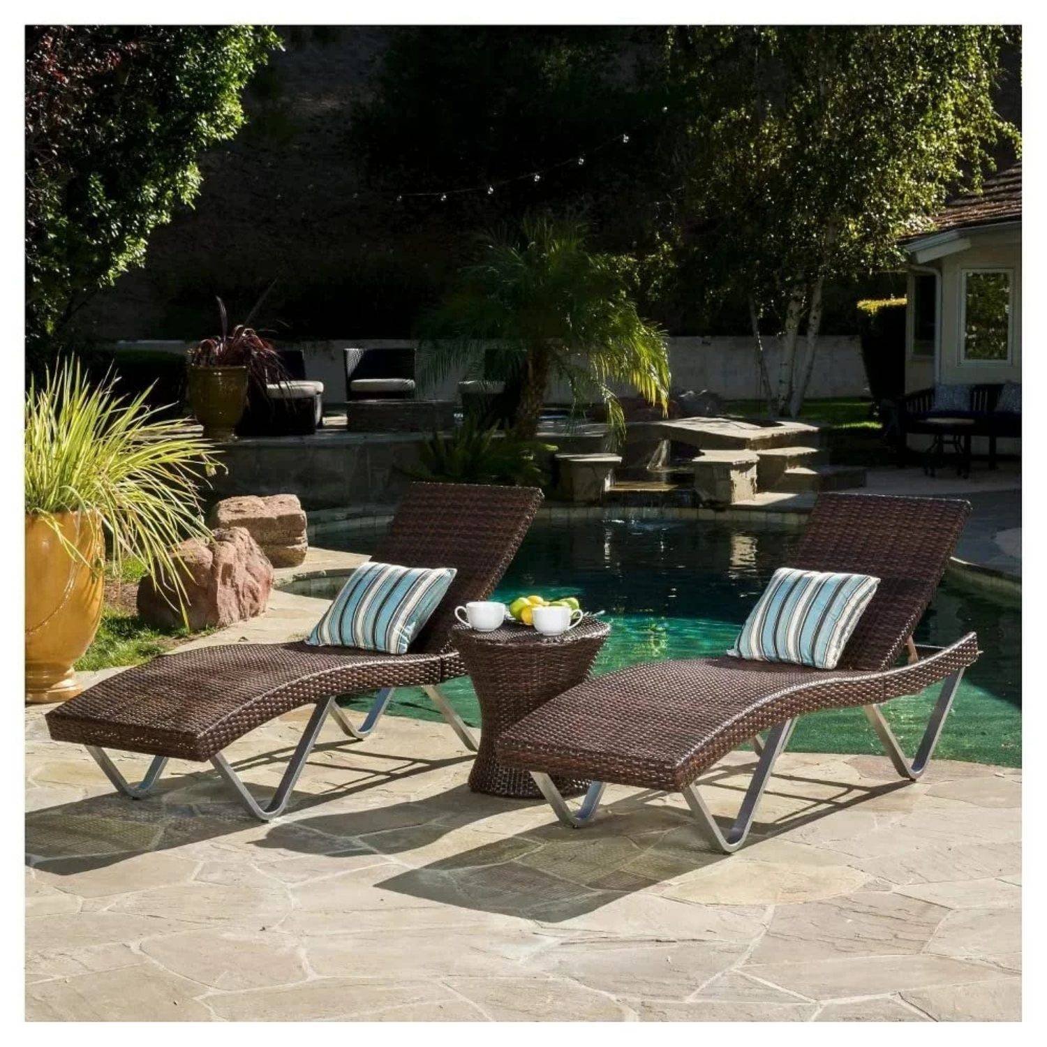 DEVOKO Outdoor Lounge Chairs & Table Set (Dark Brown)