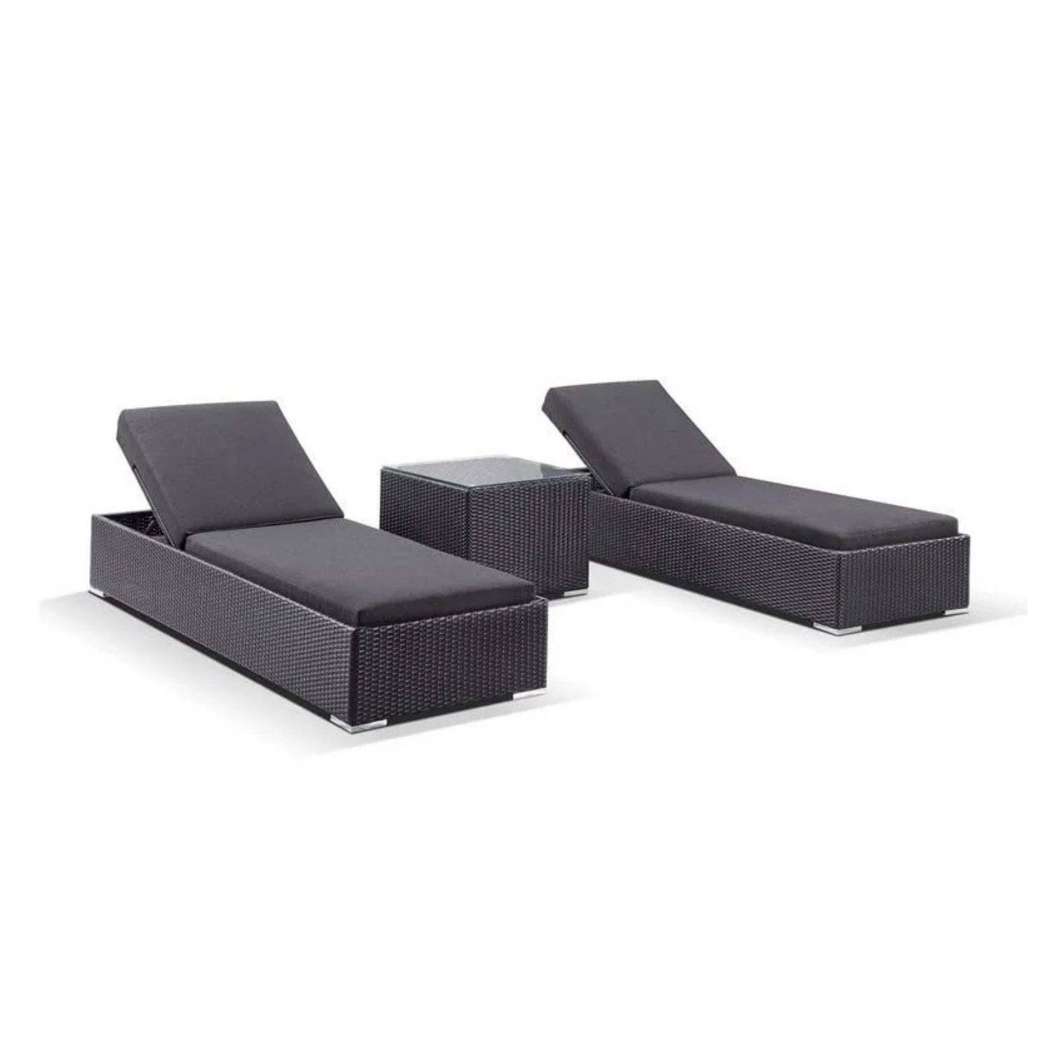 DEVOKO Outdoor Lounge Chairs Set: Black Rattan with Cushions & Table