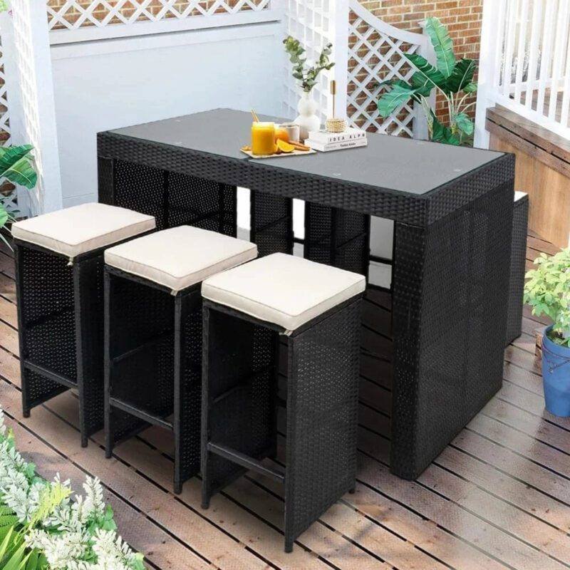 7 Piece Wicker Bar Set (Black/White)