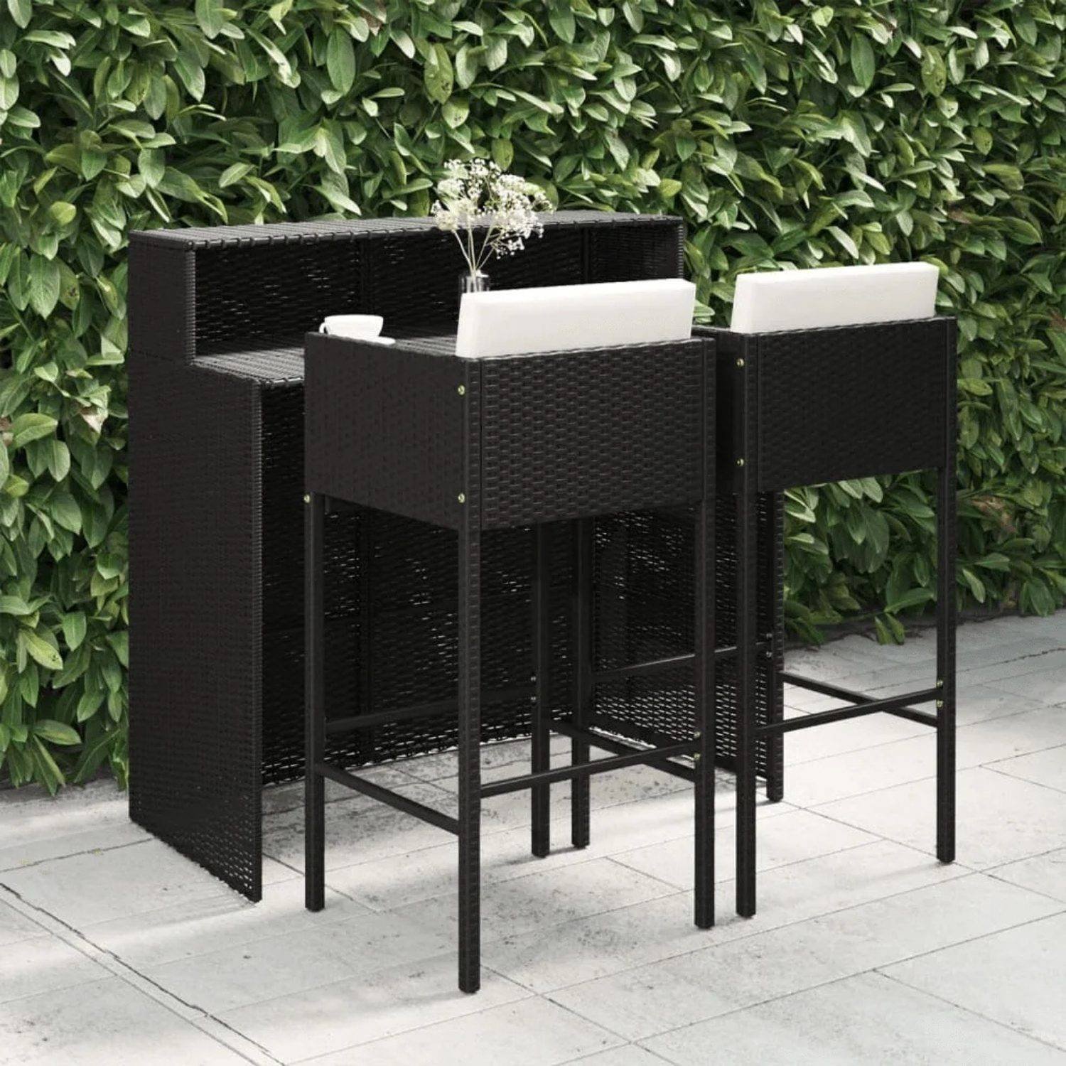 DEVOKO 3 Piece Outdoor Patio Bar Set With Counter Heighted Table (Black & White)