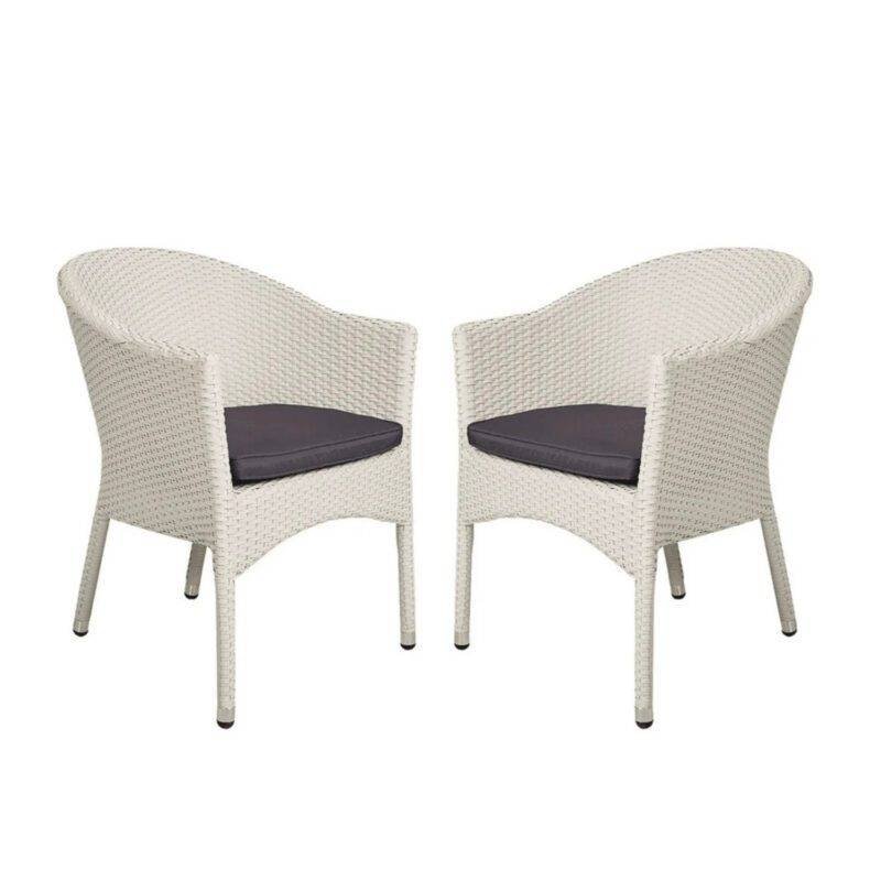 White Rattan & Wicker Patio Lounge Arm Chair with Cushions