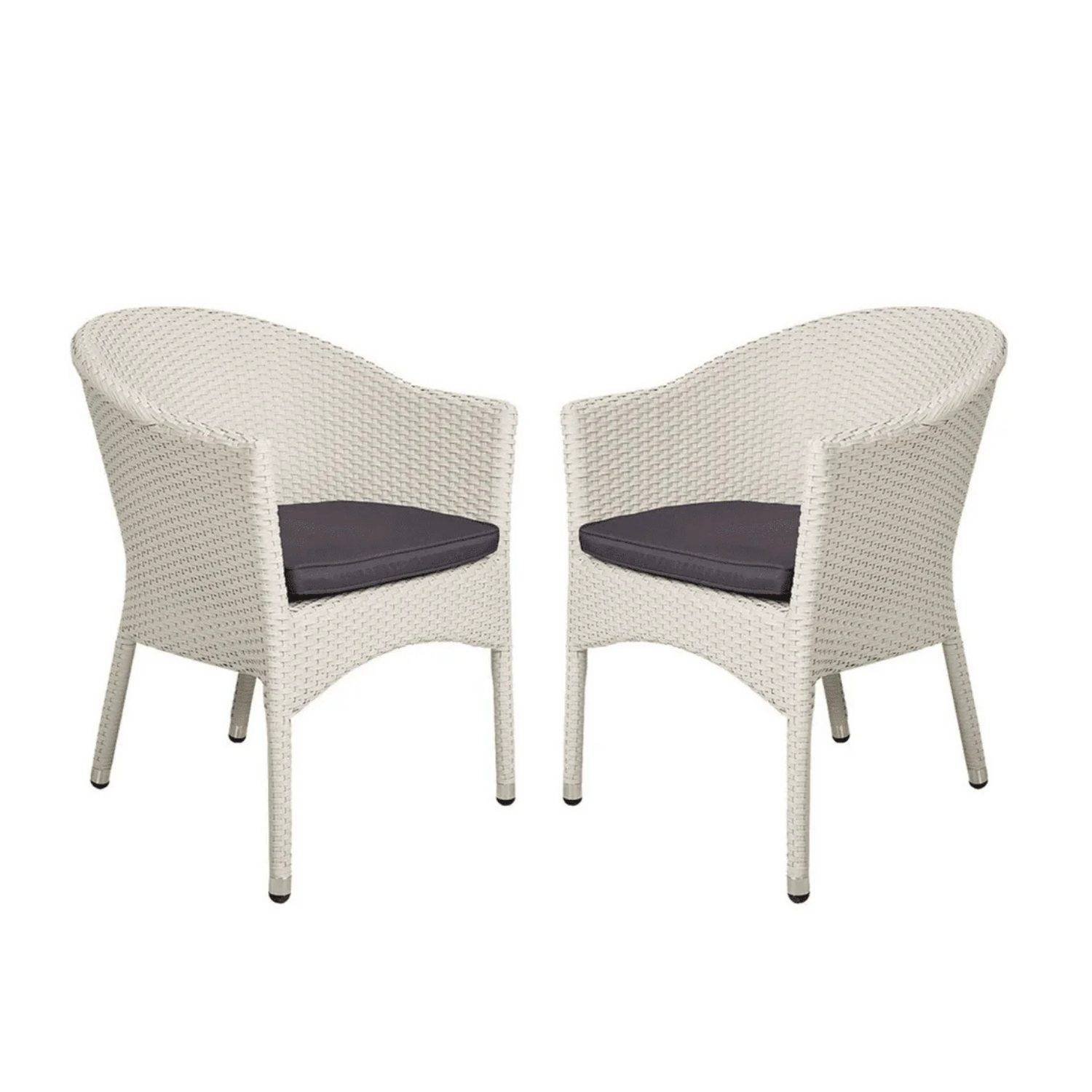 White Rattan & Wicker Patio Lounge Arm Chair with Cushions