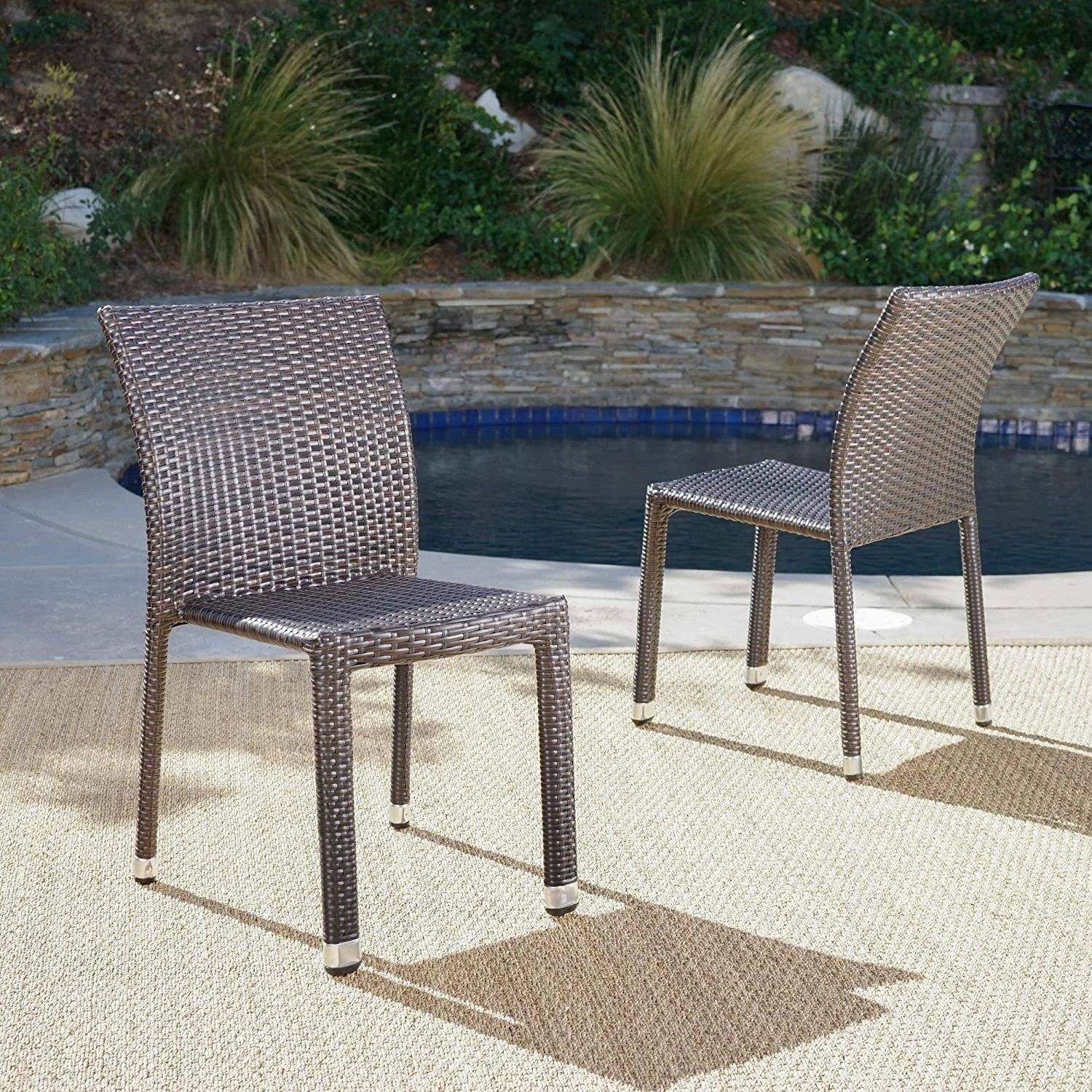 Outdoor Chair with Natural All Weather Wicker(Dark Brown)