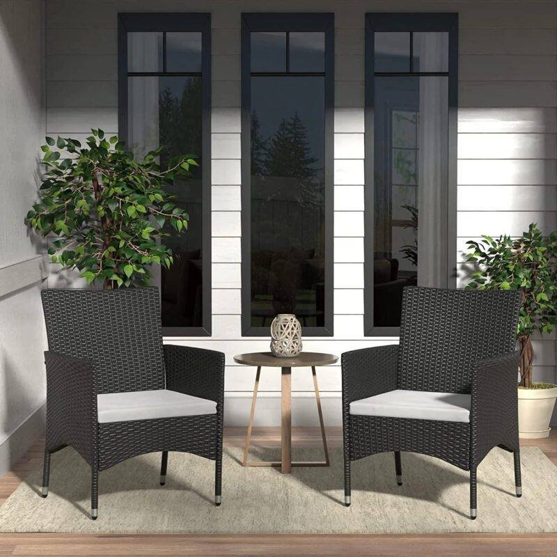 Wicker & Rattan Patio Dining Arm Chair(Black & White)
