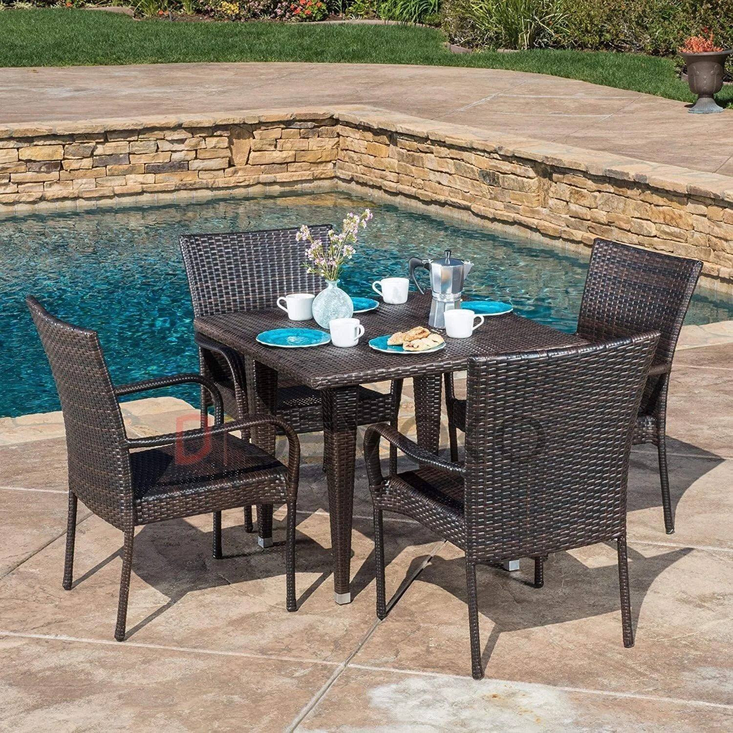 5-Piece Patio Dining Set, 4 Seats + 1 Square Table (Dark Brown)