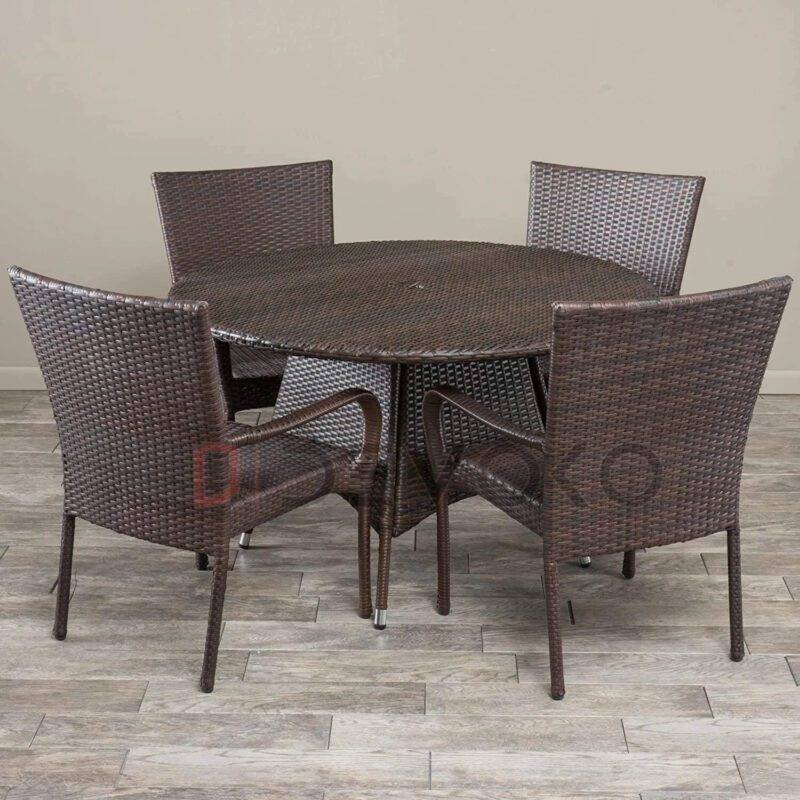 5-Piece Patio Dining Set, 4 Seats + 1 Round Table (Dark Brown)