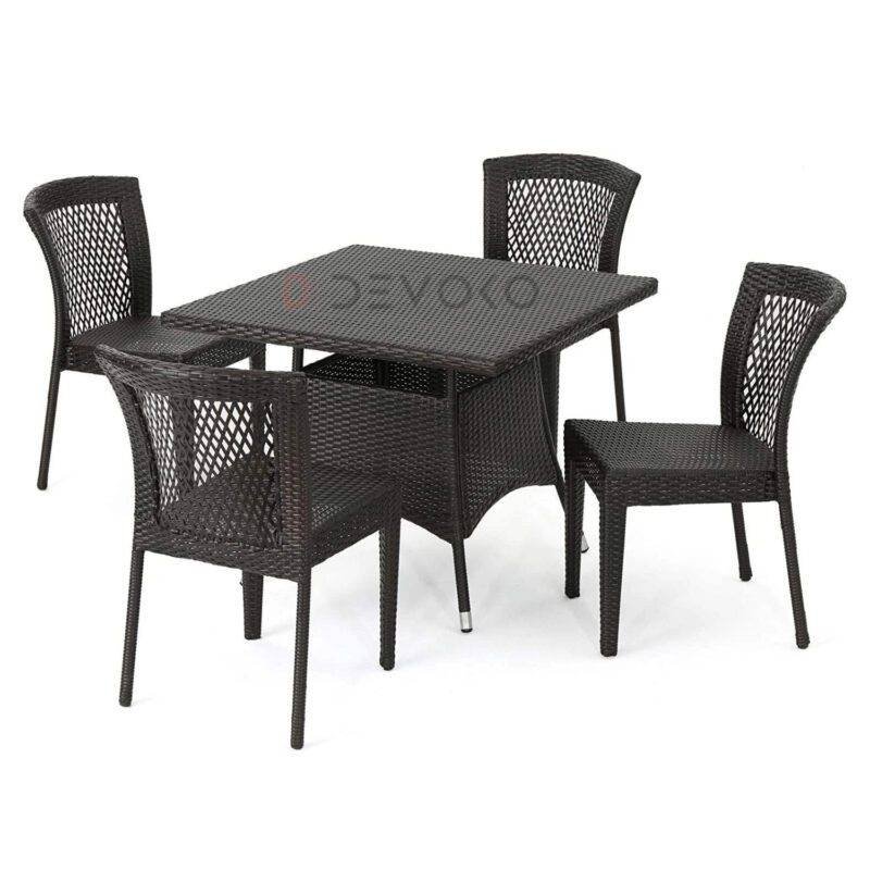 5-Piece Patio Dining Set, 4 Seats + 1 Square Table (Dark Brown)