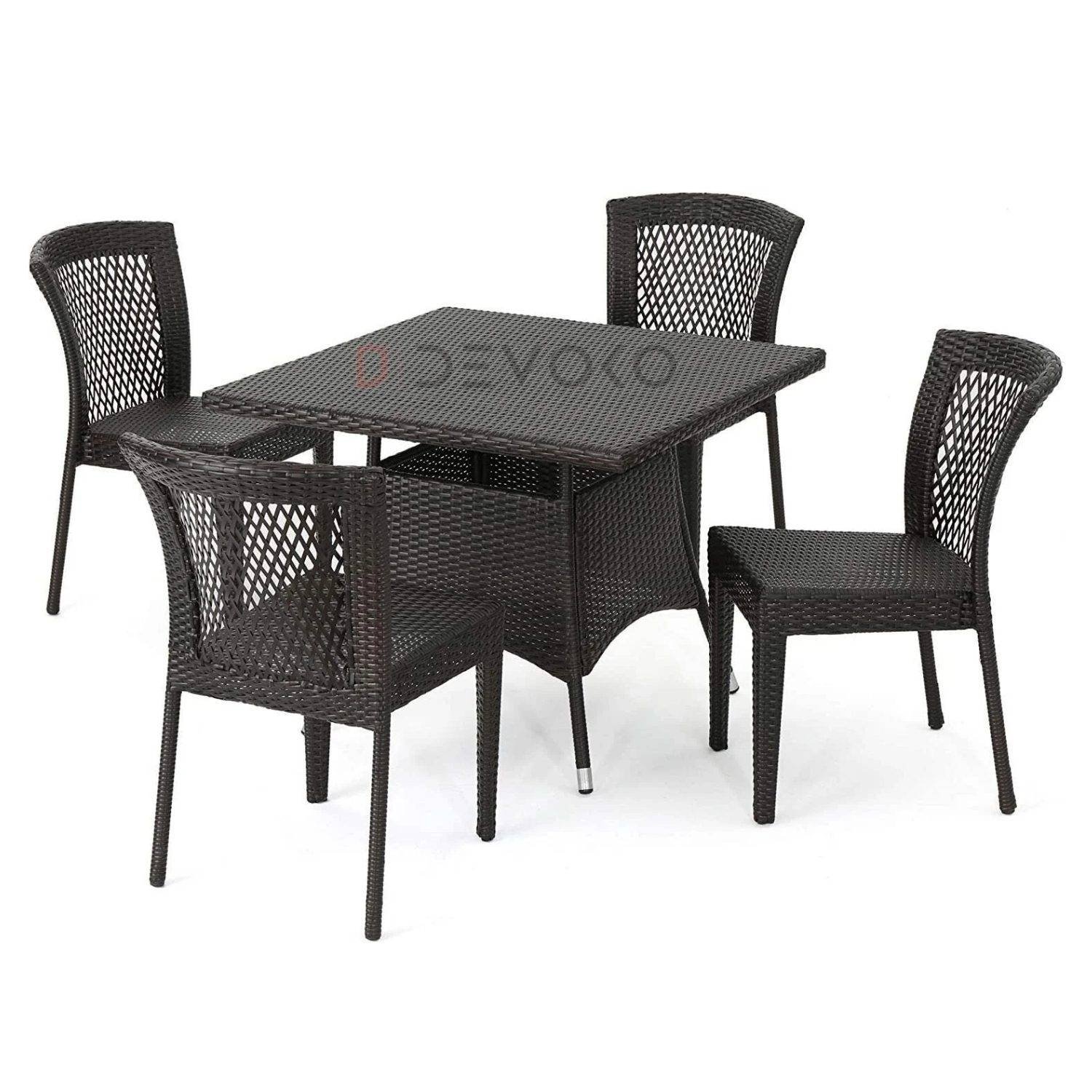5-Piece Patio Dining Set, 4 Seats + 1 Square Table (Dark Brown)