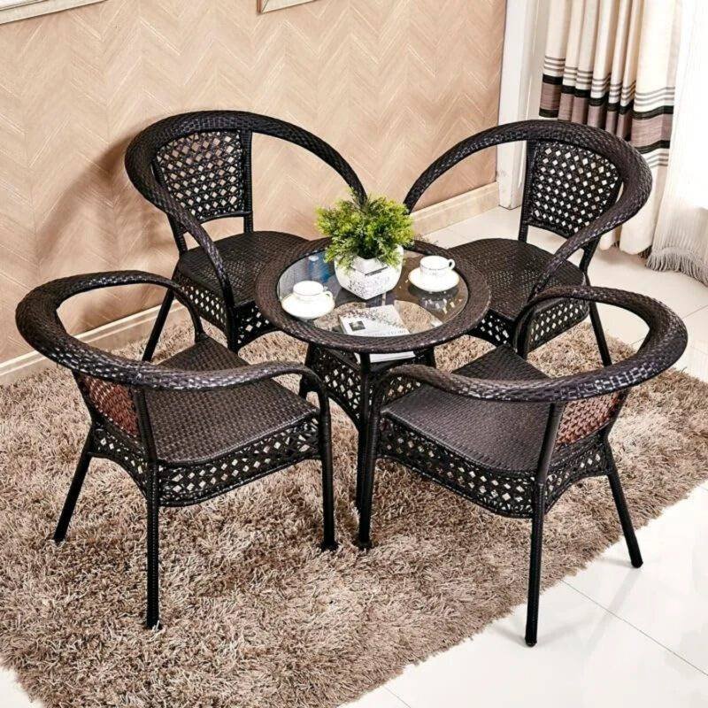 5 Piece Wicker Conversation Set (Dark Brown)