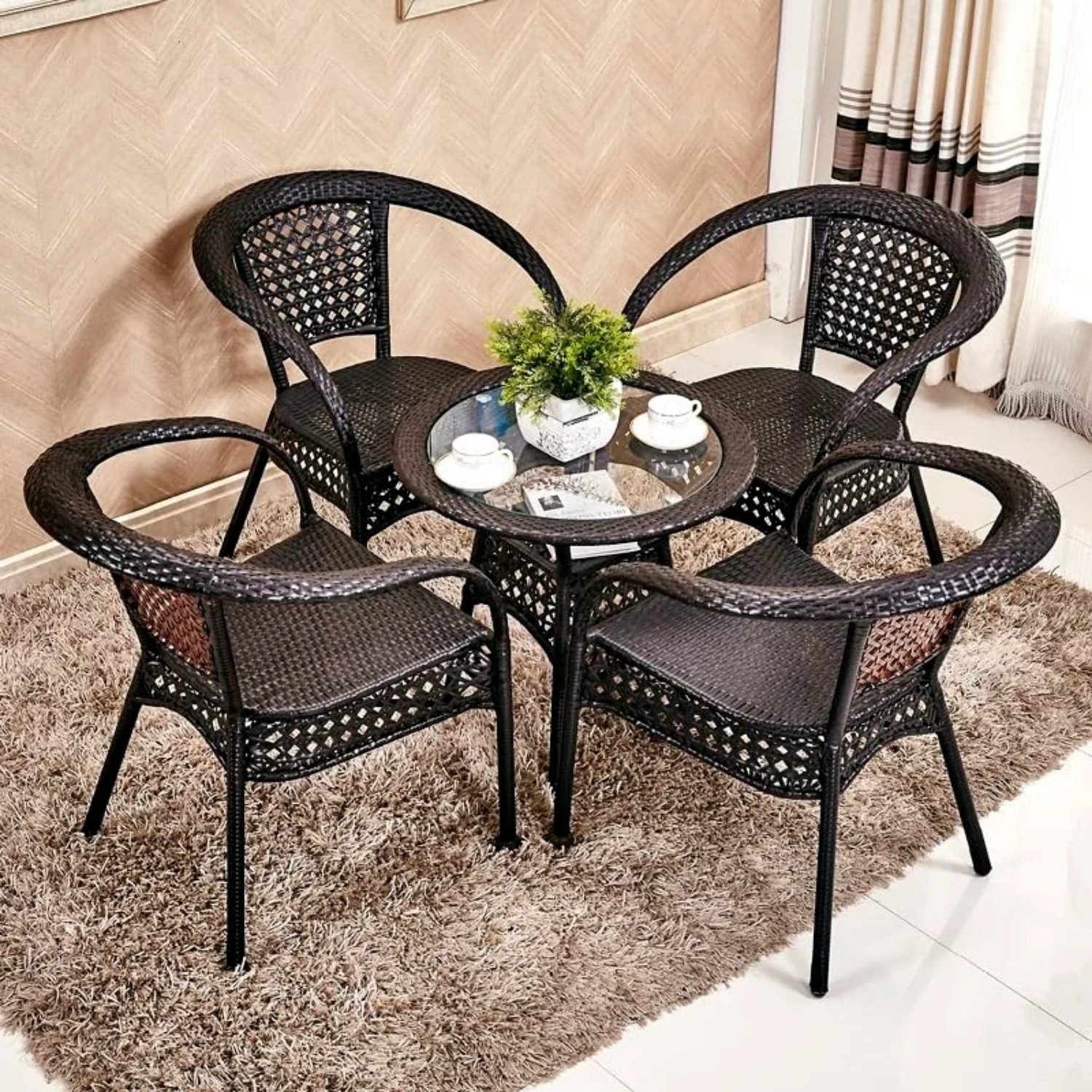 5 Piece Wicker Conversation Set (Dark Brown)