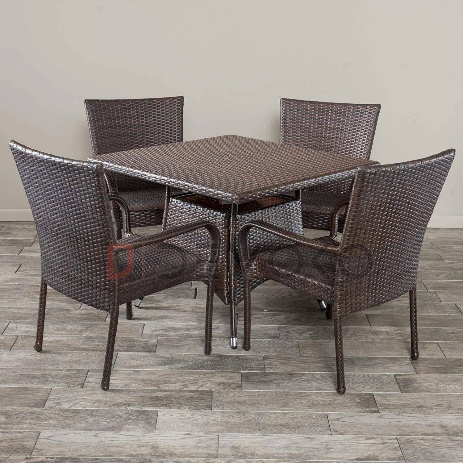 5-Piece Patio Dining Set, 4 Seats + 1 Square Table (Dark Brown)