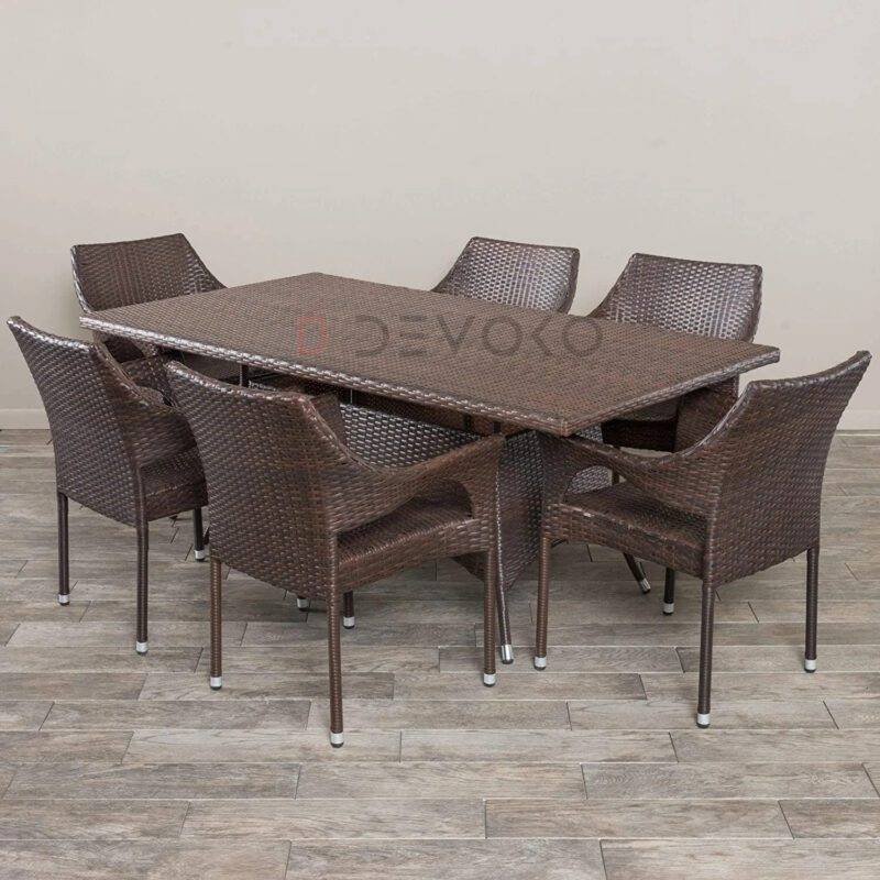 7-Piece Rattan Patio Dining Set: Outdoor Conversation Set (Dark Brown Wicker)