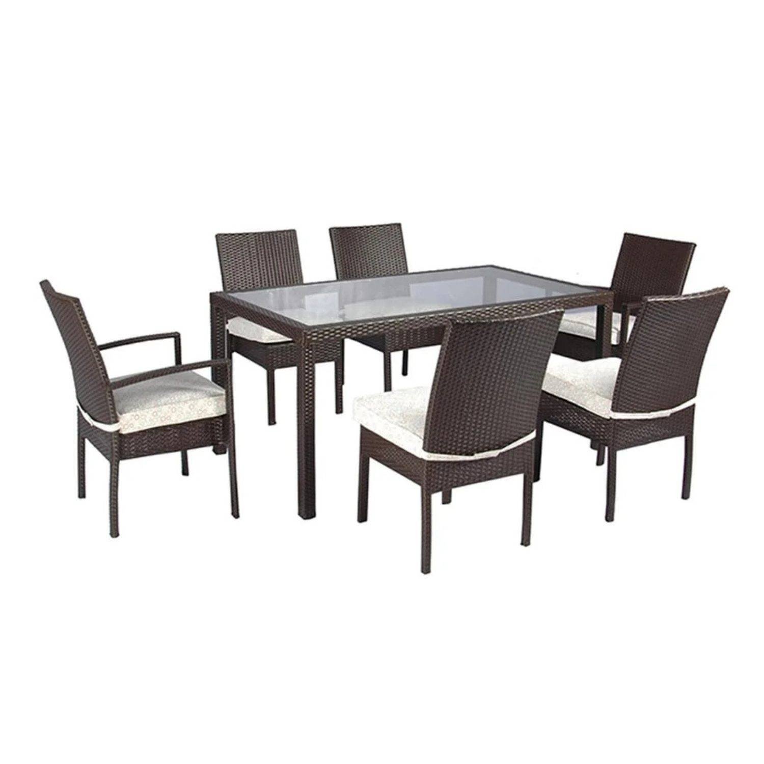 DEVOKO Patio Dining Set (Dark Brown/Cream)Table Without Glass Top