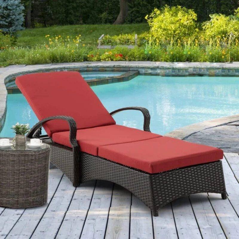 DEVOKO Patio Lounger (Dark Brown/Red)