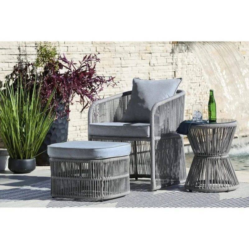 DEVOKO Grey Single Seater Rope Sofa with Cushions and Side Table