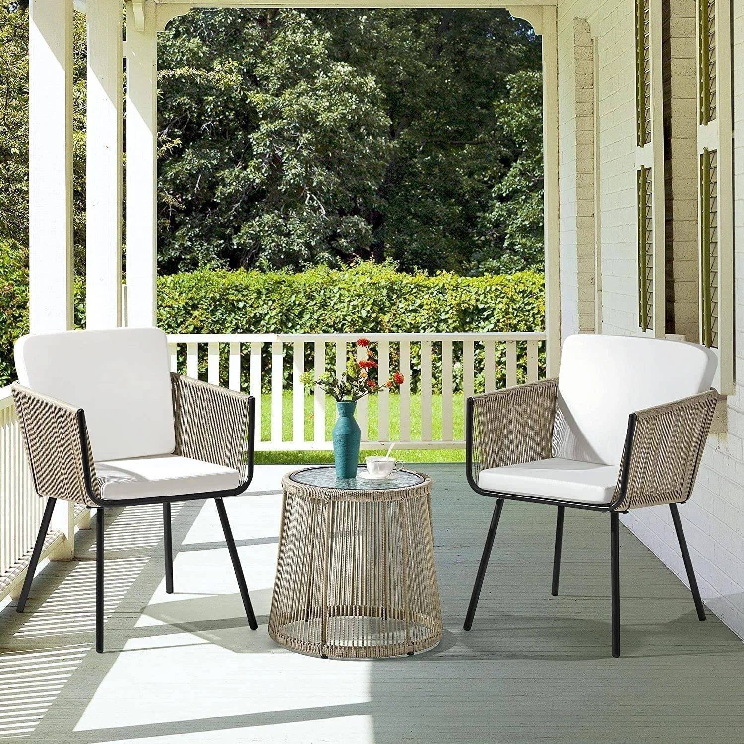 3-Piece Devoko Patio Furniture Set - Beige & White