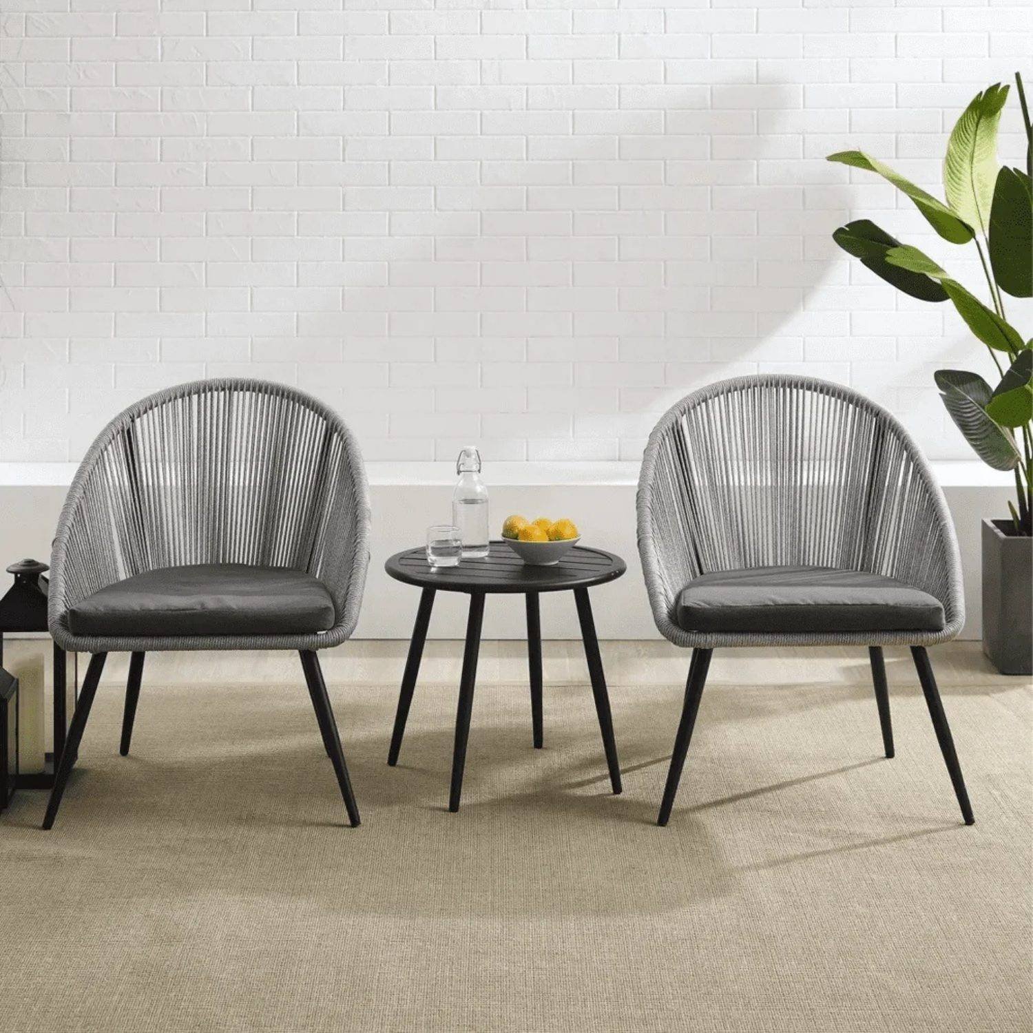 DEVOKO 3 Piece Woven Rope Patio Furniture Set (Black & Grey)
