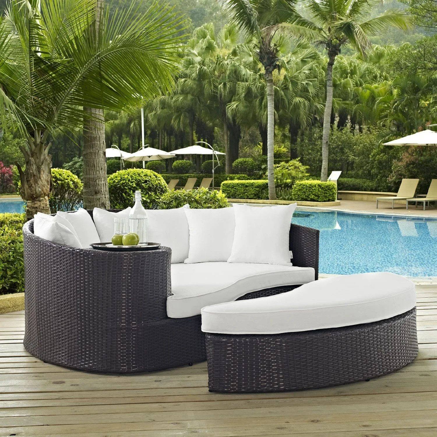 2-Piece Modular Sofa Daybed Set (Dark Brown and White)