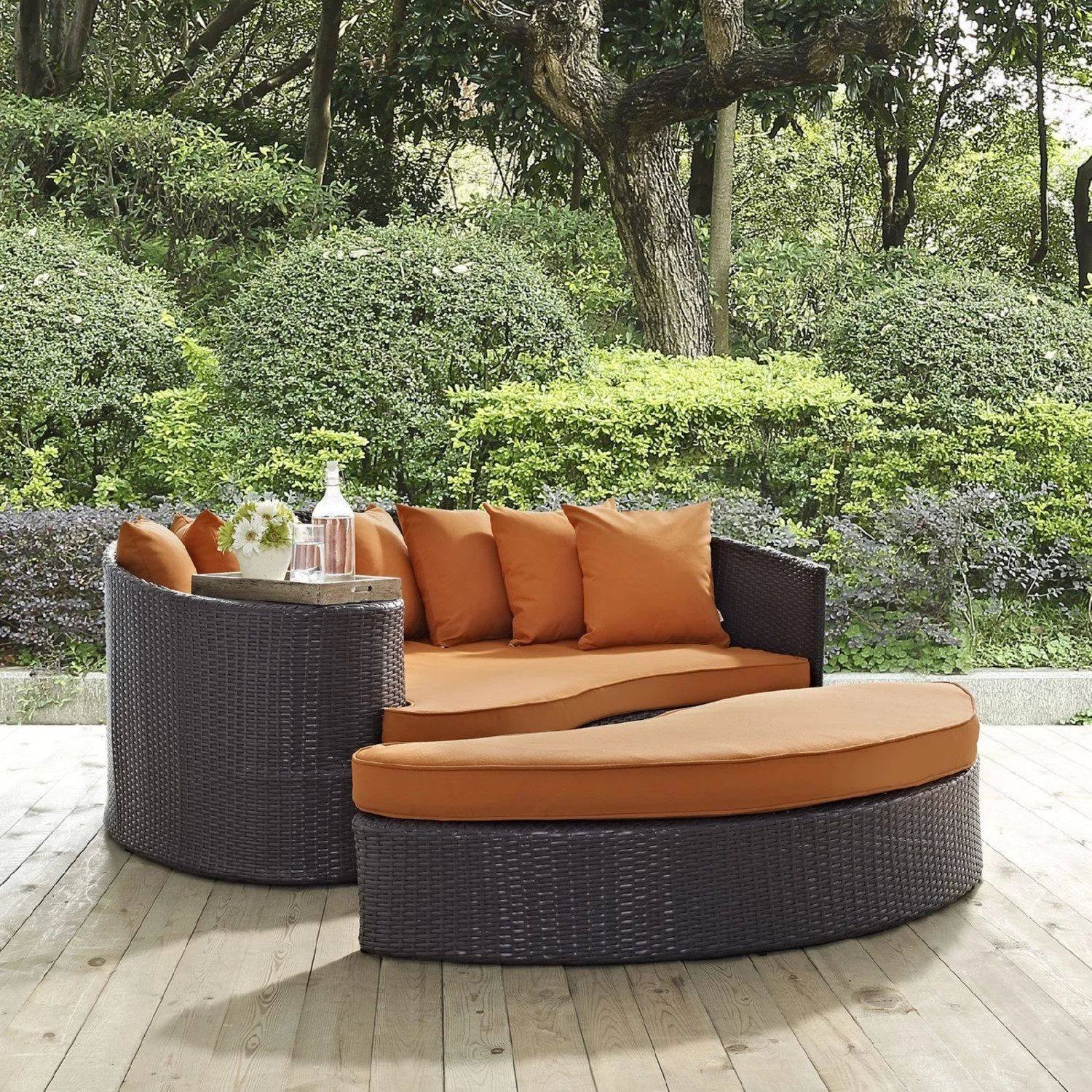 DEVOKO Wicker Rattan Sofa Set (Dark Brown/Orange)