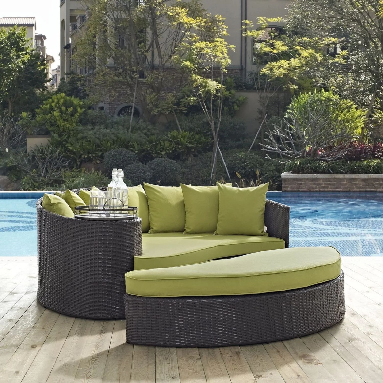 DEVOKO Wicker Rattan Sofa Set (Dark Brown/Green)