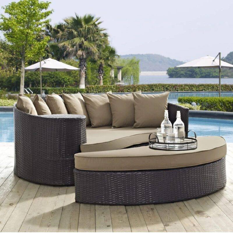 DEVOKO Wicker Rattan Sofa Set (Dark Brown/Beige)