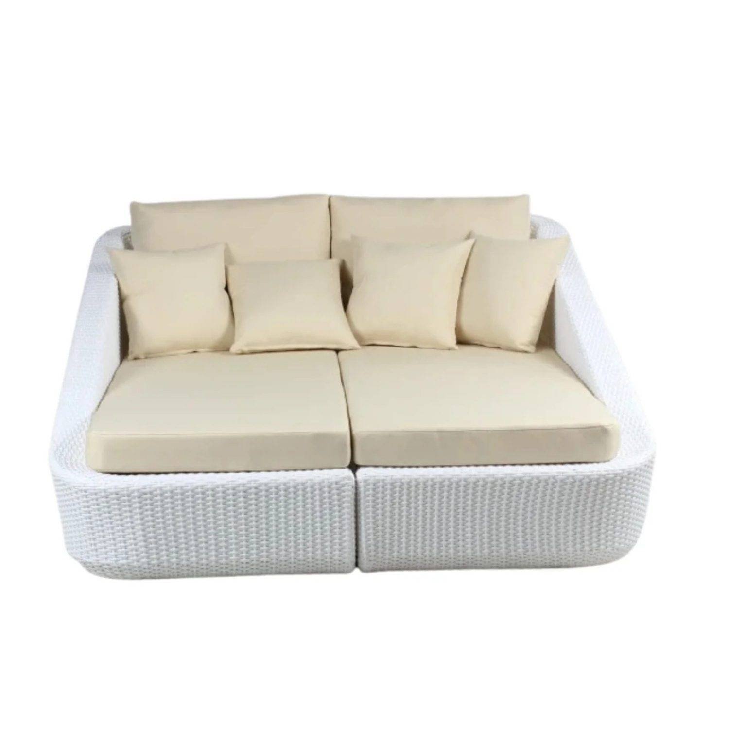 DEVOKO Patio Rattan & Wicker Daybed (Cream & White)