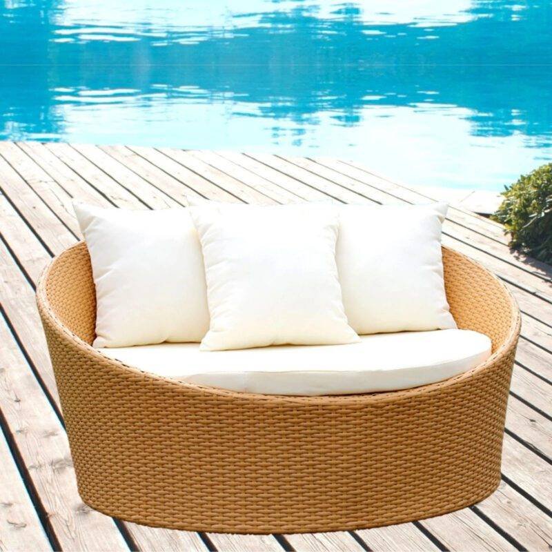 Beige & White Rattan Daybed Furniture Set