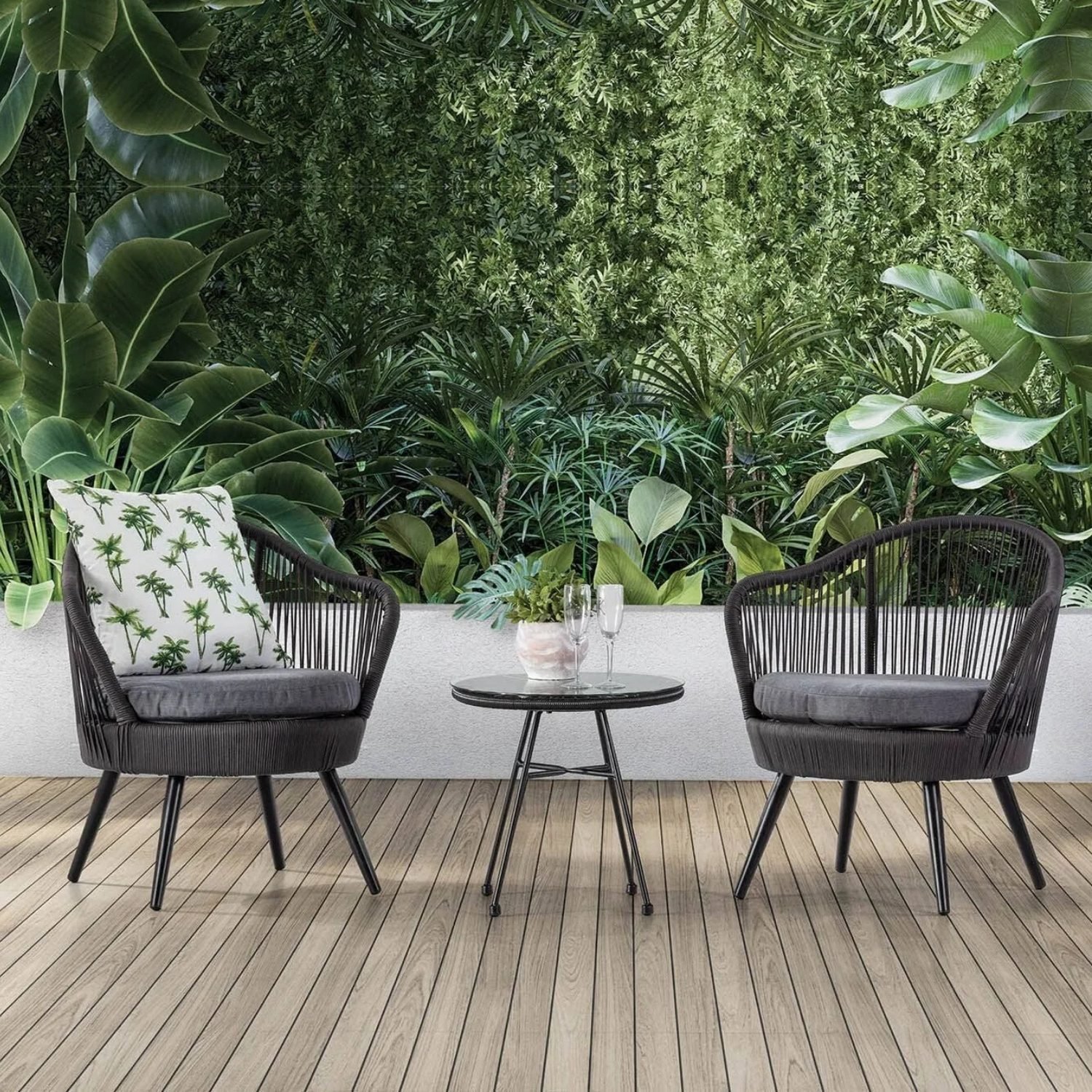 DEVOKO Patio Rope Furniture Set 3-Piece (Dark Grey & Grey)