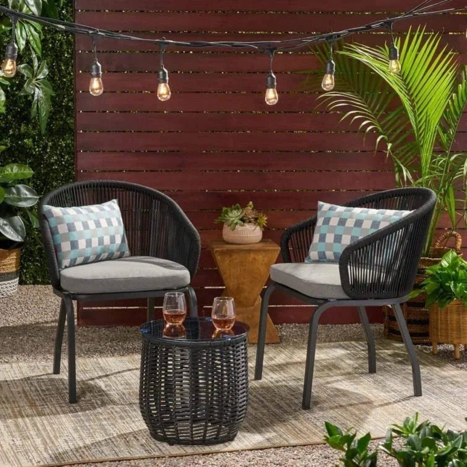Devoko Patio Bistro Set with Cushions – Black/Grey