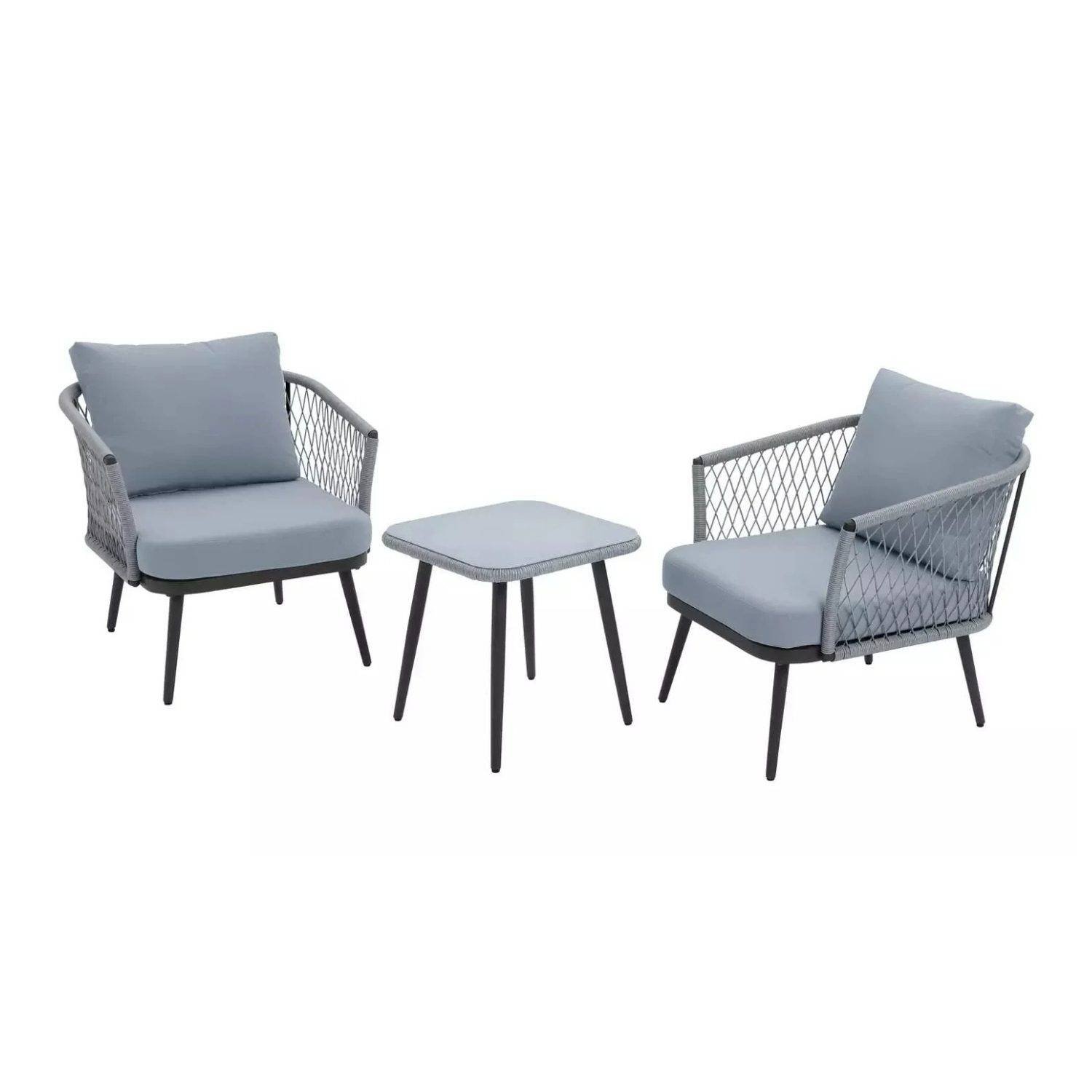 Rope Chairs with Cushions & Center Table (Grey)
