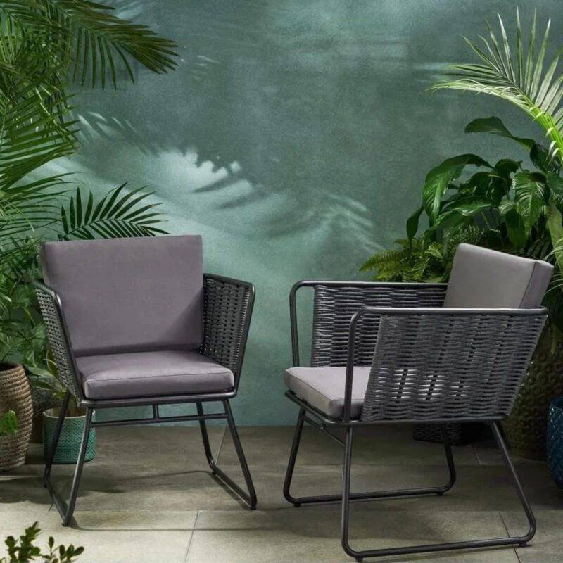 DEVOKO 2-Pack Outdoor Club Chairs: Black/Grey, Poolside & Garden