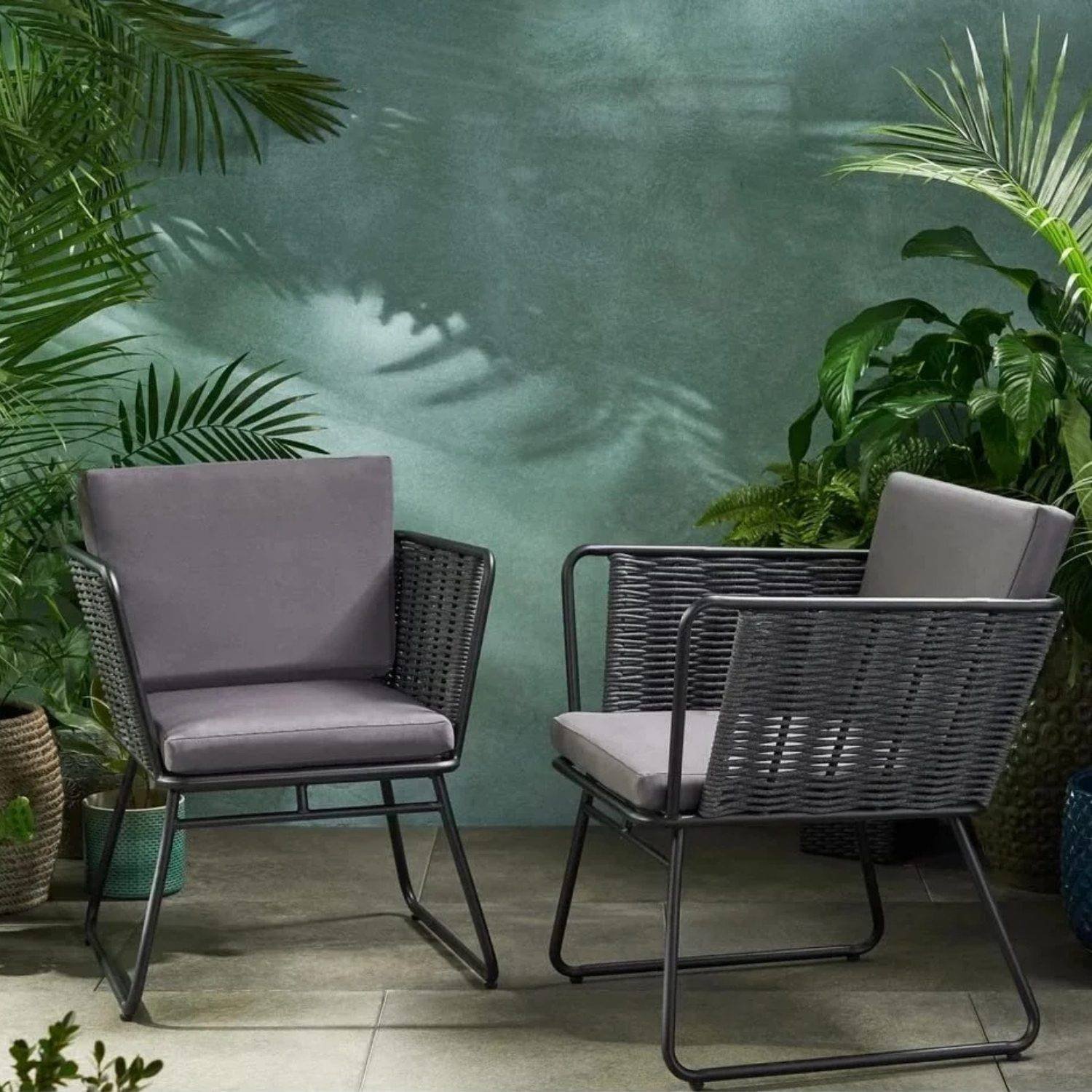 DEVOKO 2-Pack Outdoor Club Chairs: Black/Grey, Poolside & Garden