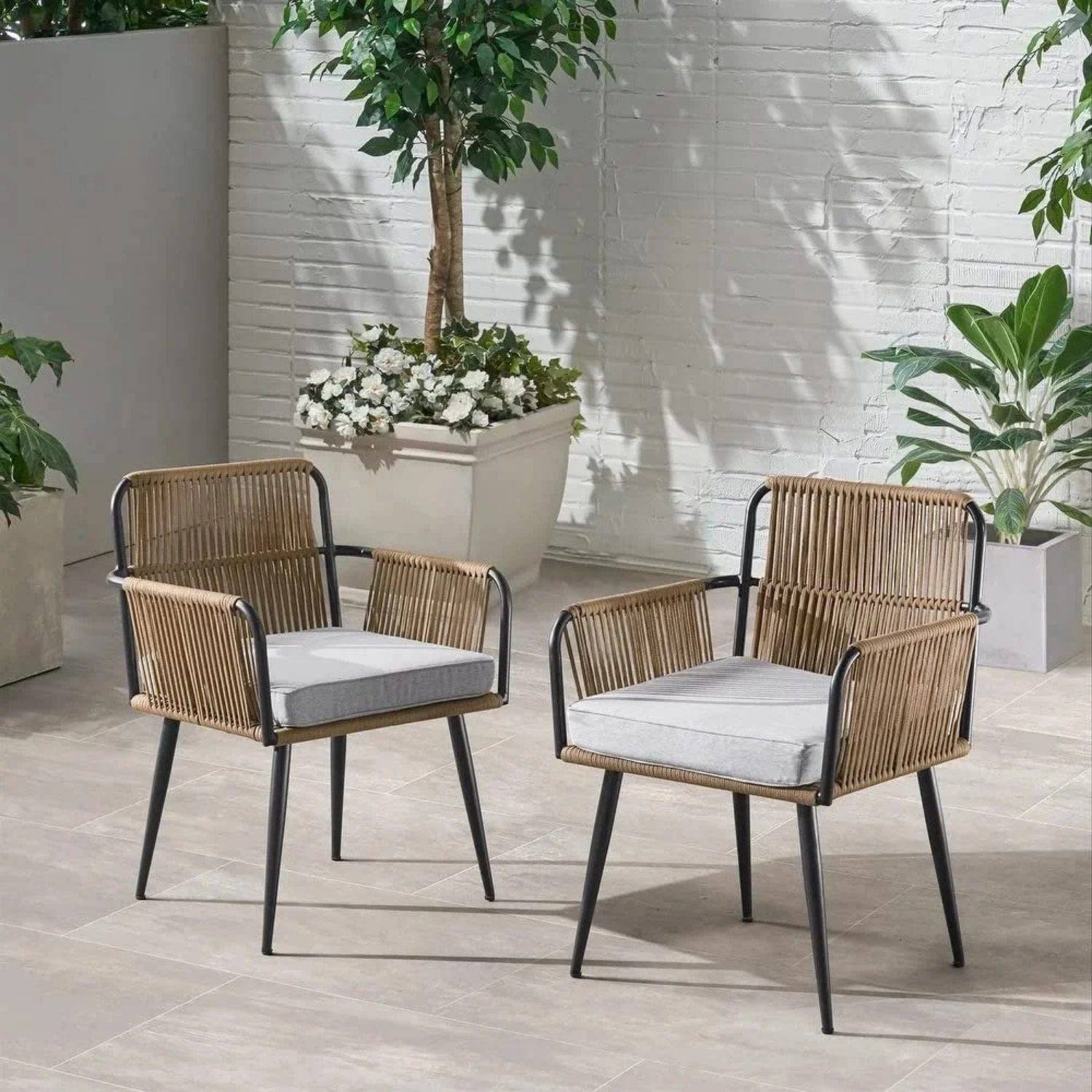 DEVOKO 2 Sets Patio Rope Chairs: Beige & Grey Balcony Furniture