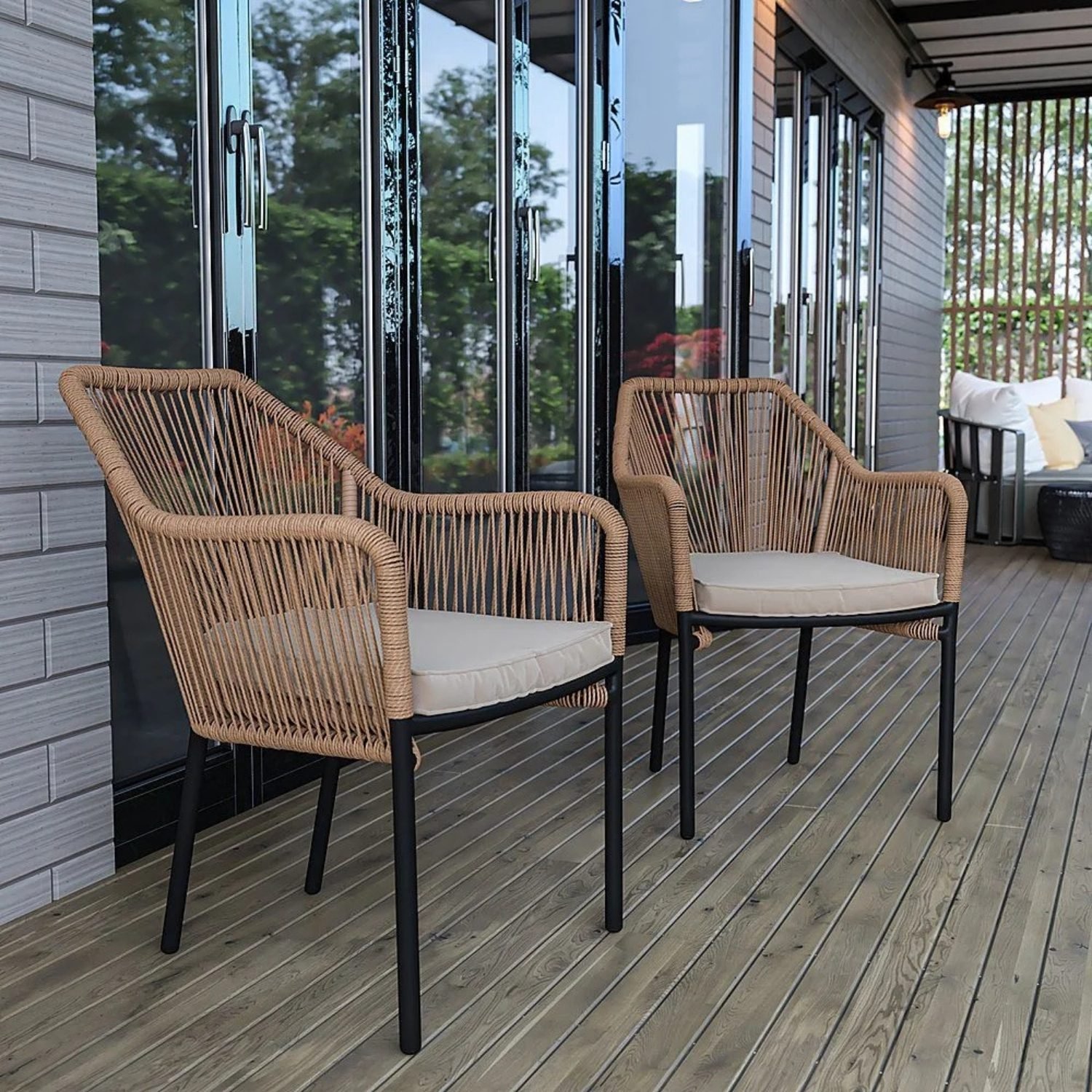 2pc Patio Rope Chair Set (Beige/Cream)