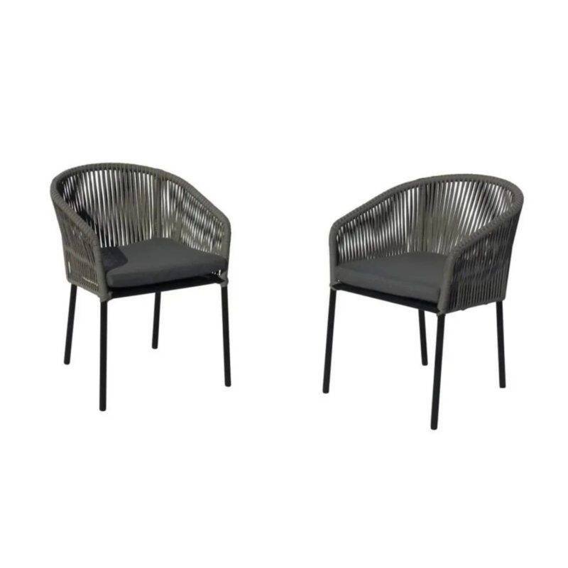 DEVOKO 2-Piece Outdoor Rope Chair Set with Cushions (Grey & Black)