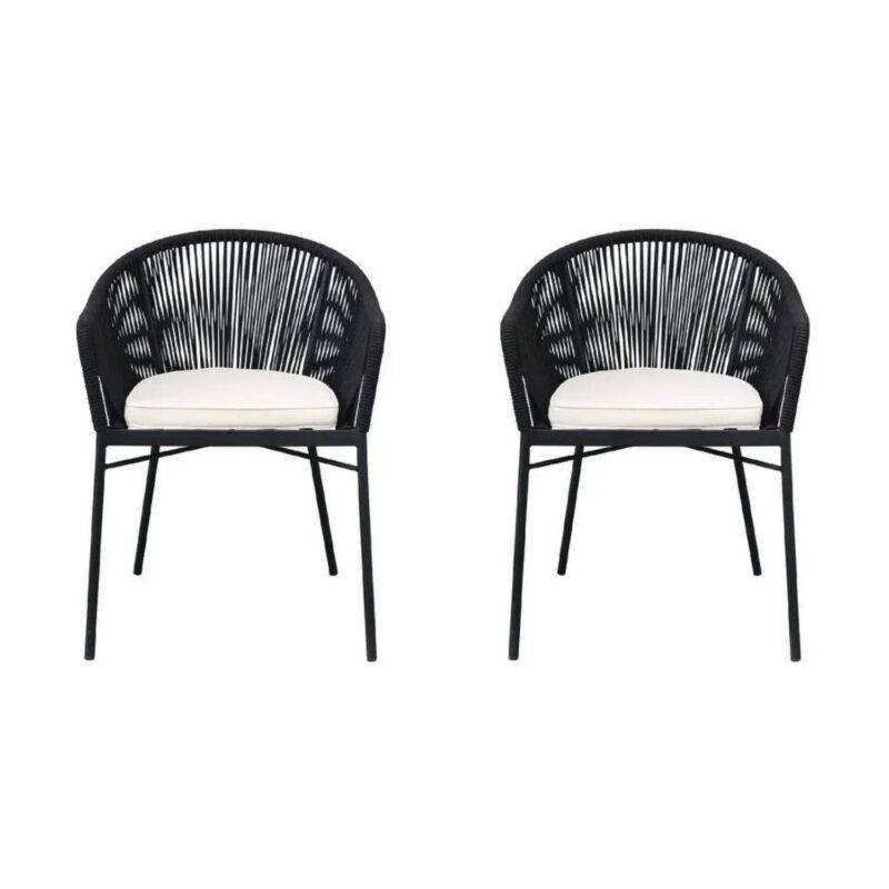 DEVOKO 2-Seater Rope Chair Set with Cushion (Black/White)