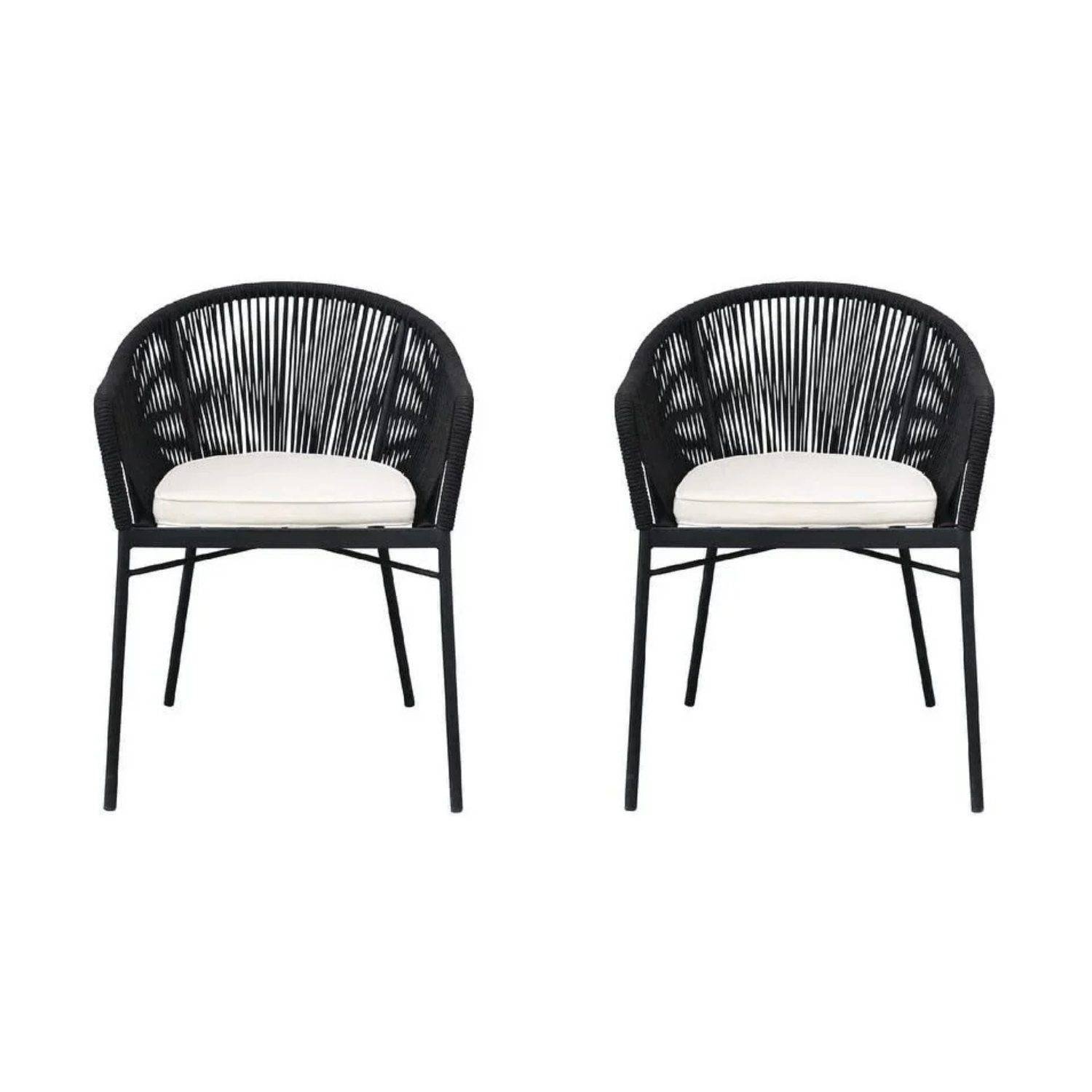 DEVOKO 2-Seater Rope Chair Set with Cushion (Black/White)