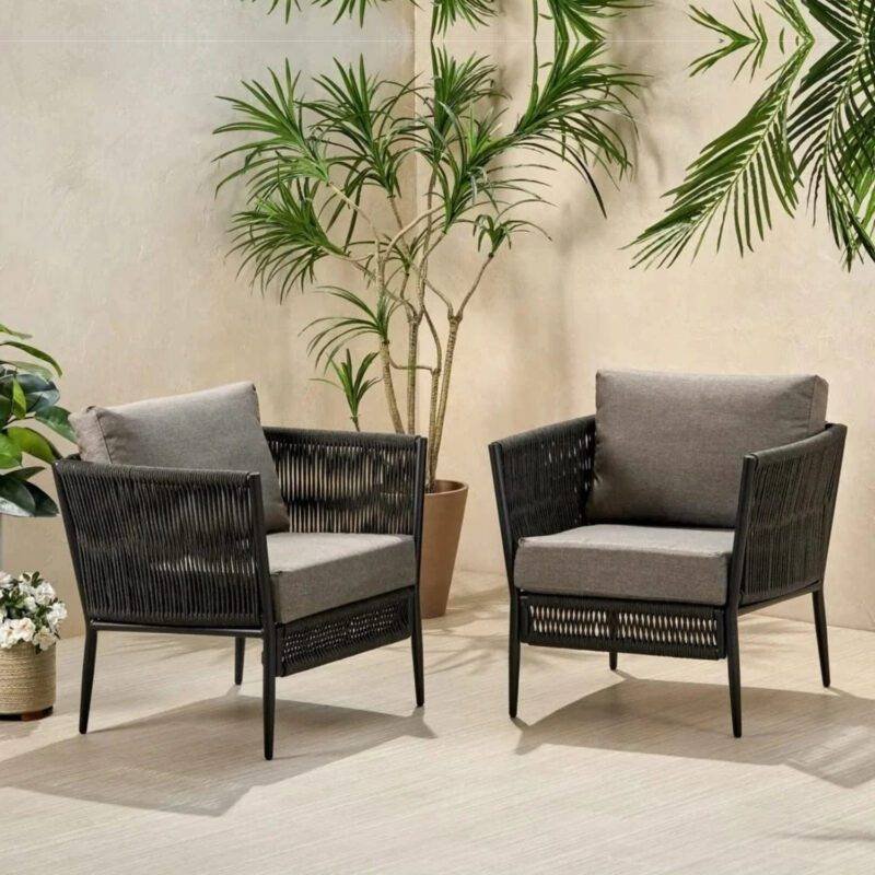 DEVOKO 2-Seater Rope Weave Patio Set (Black/Grey)