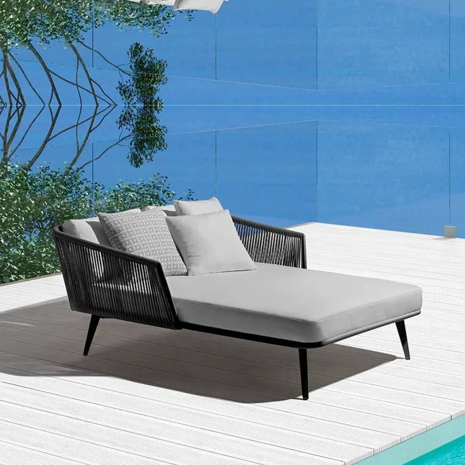 DEVOKO Patio Rope Daybed Set (Black/Grey)