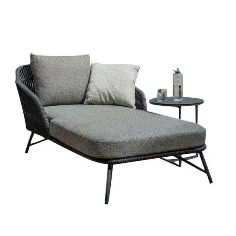 Grey Rope Daybed Set: Outdoor Patio Round Sofa, Side Table, Sun Lounger