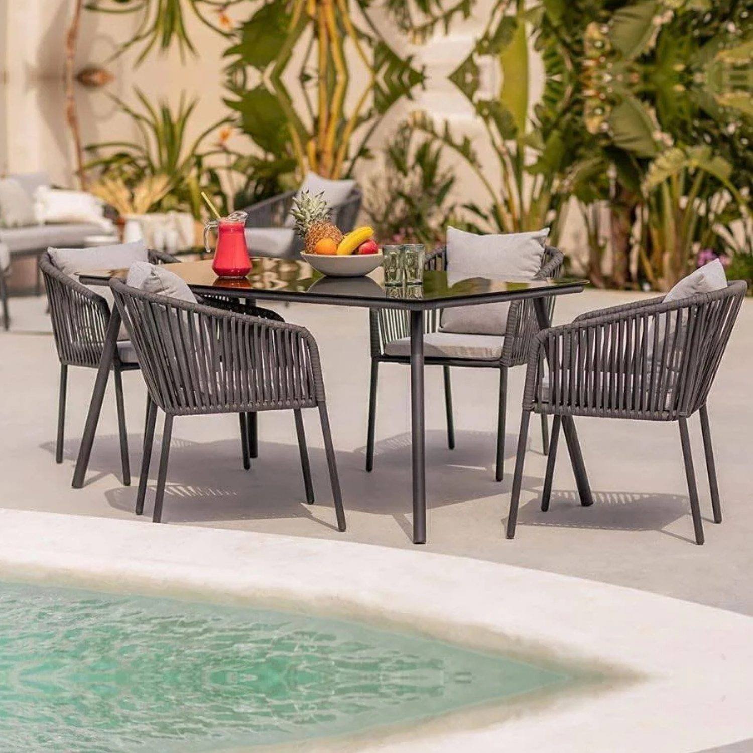Rope Outdoor Dining Set (Dark Gray/Grey) Table Top: Without glass