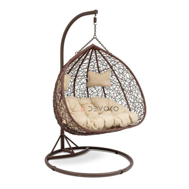 Double Seater Rattan & Wicker Swing (Brown & Cream)