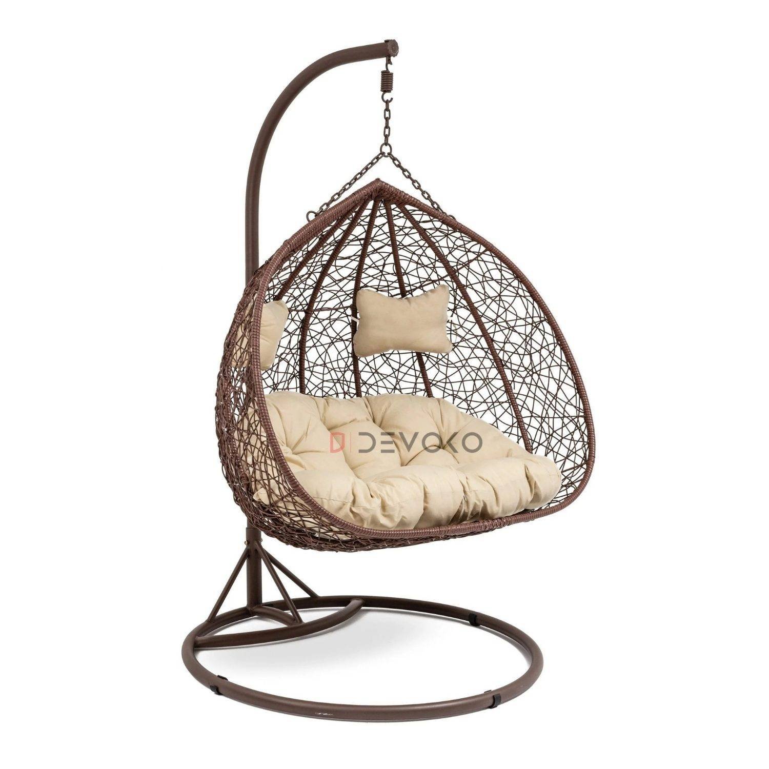 Double Seater Rattan & Wicker Swing (Brown & Cream)